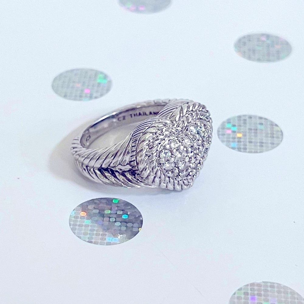 Judith Ripka Silver Heart Ring with Sparkling Accents